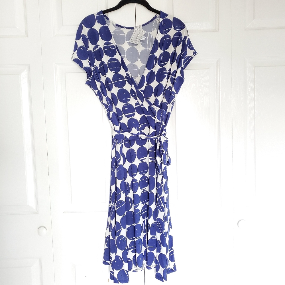 StitchFix Leota Blue/White Circles Faux Wrap Dress